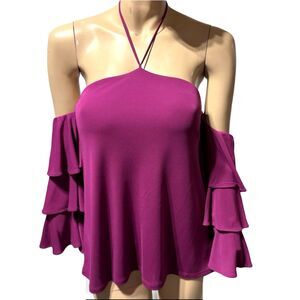 White House Black Market Off Shoulder Halter Ruffle Sleeve top Size 4 Pink NWT